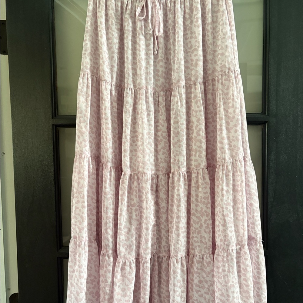 Pink Leopard Print Maxi Skirt